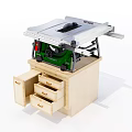 Industrial Equipment Table Saw With Wooden Cabinet And Tool Storage Drawers