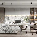 Modern Restaurant Kitchen Interior With Open Design Marble Island And Cabinets