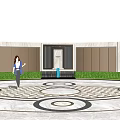 Stone Feature Wall Design With Circular Pattern Steps And Trimmed Greenery Entrance