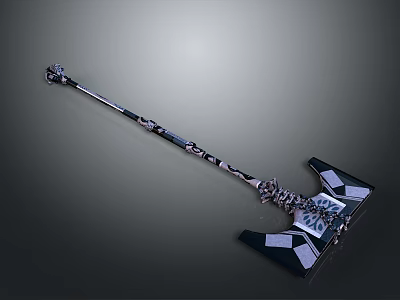 Ornate Battle Axe with Intricate Metal Carvings Black Silver Medieval Style Decorative Weapon 3d model
