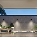 Modern Architectural Courtyard Garden Landscape With Stone Path Green Plants Water Feature And Lighting