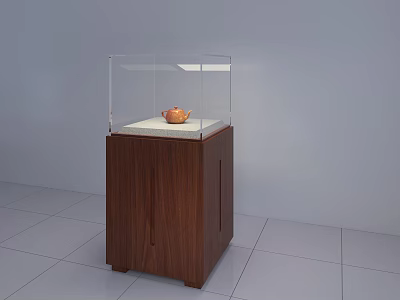 Wooden Display Cabinet With Transparent Glass Cover And Tea Pot Inside 3d model