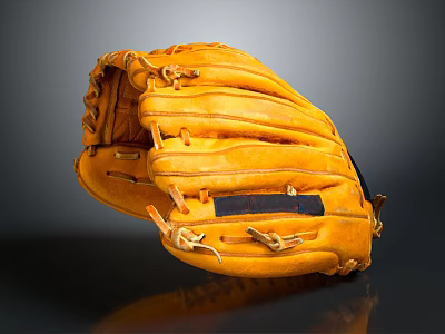 Yellow Leather Baseball Glove For Sports With Classic Design And Stitching 3d model