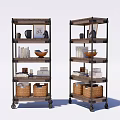 Industrial Multi Tier Wooden Metal Shelving Units with Wheels for Storage Baskets Books Decorative Items