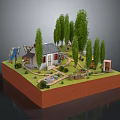 Adorable Cartoon Scene With Small House Tall Trees Winding Pathway And Lush Lawn