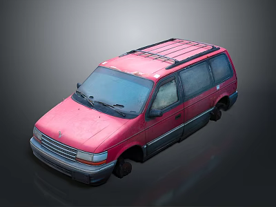 Vintage Red Minivan With Roof Rack And Side Windows Exterior View 3d model