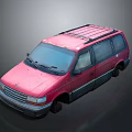 Vintage Red Minivan With Roof Rack And Side Windows Exterior View