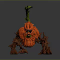 Game Movie Character Design With Orange Pumpkin Body Green Vine Tentacles And Sharp Claws