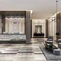Luxury Hotel Lobby Interior Design With Marble Reception Desk And Sofa Seating Area 3d model