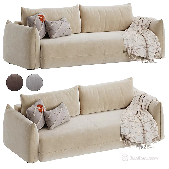 Modern Two Seater Sofa With Brown Grey Color Options Cozy Blanket And Decorative Pillows 3d model 