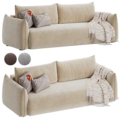 Modern Two Seater Sofa With Brown Grey Color Options Cozy Blanket And Decorative Pillows 3d model