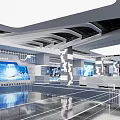 Modern Corporate Lobby Interior With Company Logo Wall Unique Ceiling Design And Digital Screen