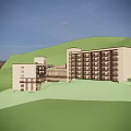 Modern Multi Storey Hotel Building With Light Colored Facade Balconies And Green Hillside