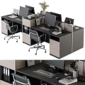 Modern Office Desk Setup With Computer Monitors Office Chairs And Filing Cabinets 3d model