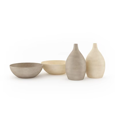 Minimalist Gray And Beige Vases With Bowls Decorative Ornament Set For Home Decor 3d model