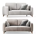 Light Gray Modern Fabric Two-Seater Sofa with Decorative Cushions and Wooden Legs
