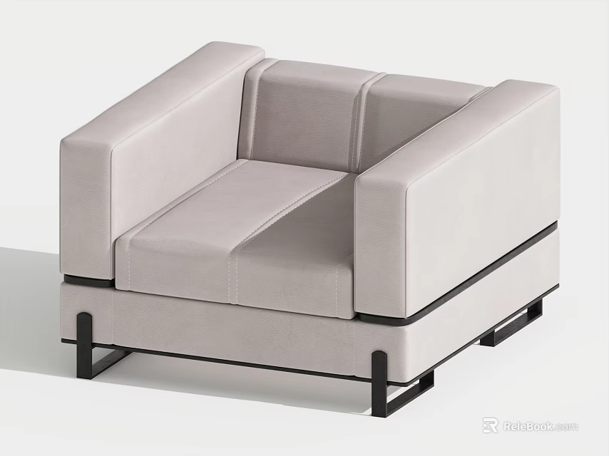 Sleek Modern Light Gray Single Sofa With Black Metal Legs And Minimalist Design 3d model 