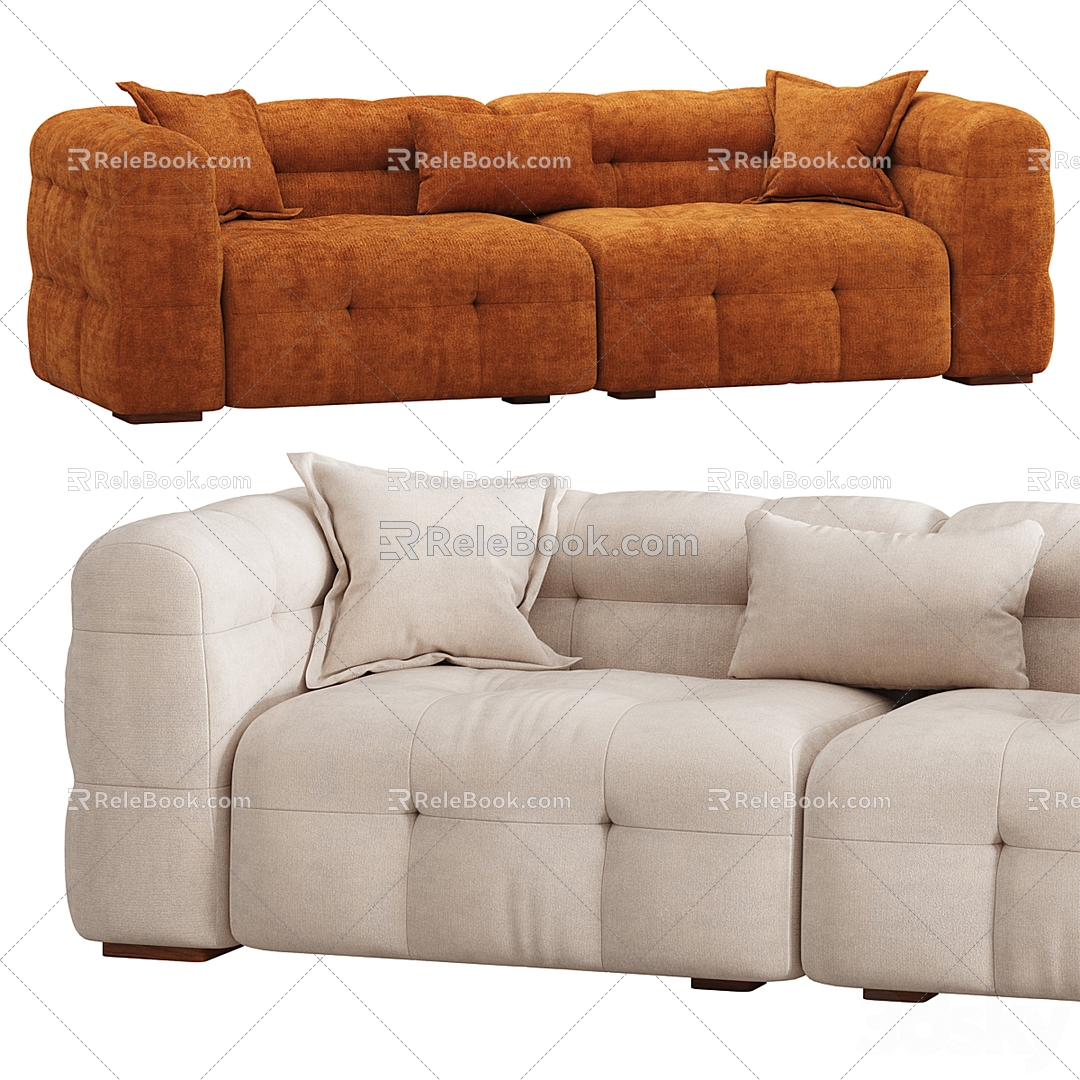 Modern Puffy fabric two-seat sofa 3d model