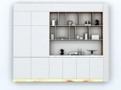 Modern White Bookcase With Storage Cabinets Multiple Shelves And Decorative Ornaments 3d model