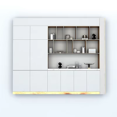 Modern White Bookcase With Storage Cabinets Multiple Shelves And Decorative Ornaments 3d model