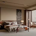 Elegant Modern Bedroom Interior With Bed Nightstands Table Lamps And Decorative Painting