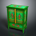 Green Cabinet With Colorful Floral Patterns And Decorative Exterior Design