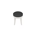 Round Black Leather Ottoman with Silver Rivet Trim and Light Wood Legs