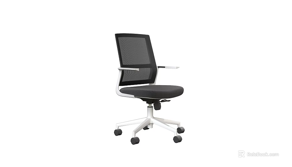 Ergonomic Office Chair With Mesh Back Armrests Black Seat And White Rolling Base 3d model 