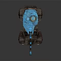 Blue And Brown Armored Military Vehicle With Cannon And Large Off Road Wheels