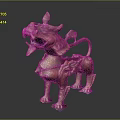 Golden Mythical Beast Statue With Intricate Horns Mane And Tail Details