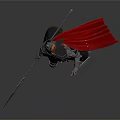 Fantasy Female Warrior In Silver Armor With Spear And Red Cape