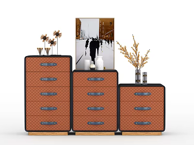 Modern Brown Chest of Drawers with Decorative Vases Dried Flowers and Painting 3d model