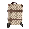 Stylish Patterned Suitcases with Dark and Beige Designs Leather Straps Metal Buckles and Rolling Wheels