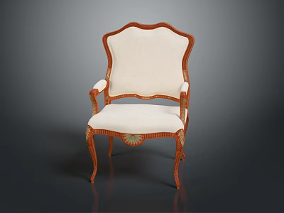 Classical Chair With Carved Wooden Frame Light Colored Upholstered Seat And Back 3d model