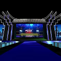Modern Stage Design With Blue Lighting City Background And LED Displays 3d model