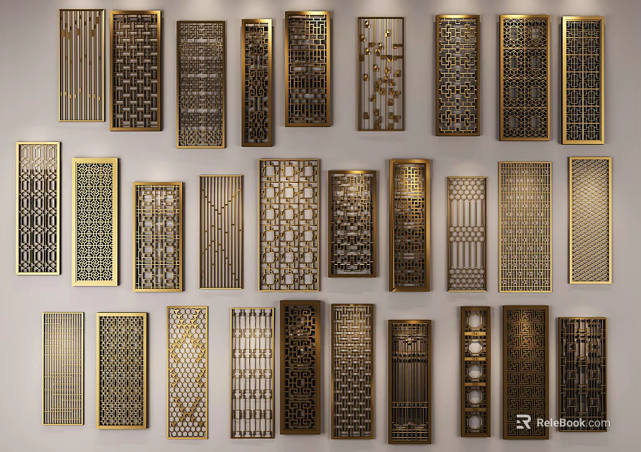 Elegant Modern Metal Room Dividers With Various Decorative Geometric Perforated Patterns 3d model