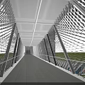 Sleek Modern Landscape Bridge Design In Urban Environment With Tall Building Road And Grassland