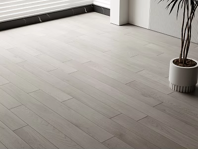 Light Oak Wooden Flooring In Modern Interior With White Planter And Window Blinds 3d model