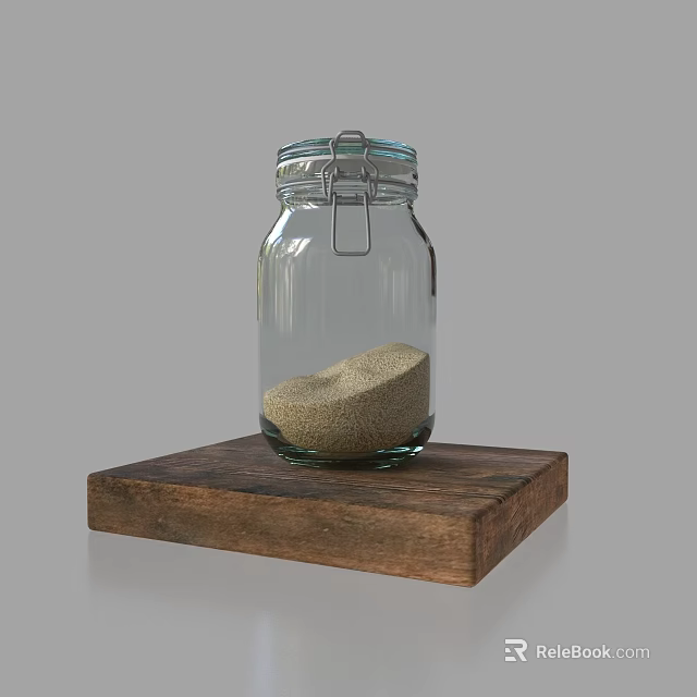 Elegant Decorative Ornament Set With Glass Jar Metal Clasp Lid Sand And Wooden Base 3d model 