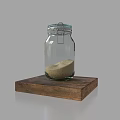 Elegant Decorative Ornament Set With Glass Jar Metal Clasp Lid Sand And Wooden Base
