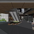 Modern Commercial Street With High Rise Buildings Low Rise Structures And Green Spaces