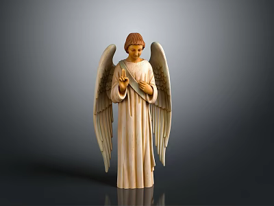 Detailed Angel Statue With Extended Wings And Flowing Robe Standing In Prayer 3d model