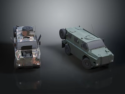 Silver And Green Military Armored Vehicles With Roof Equipment And Heavy Duty Wheels 3d model