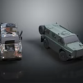 Silver And Green Military Armored Vehicles With Roof Equipment And Heavy Duty Wheels