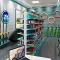 Green And White Specialty Store With Shelves Products Lifebuoy Decor And Window View