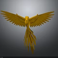 Artistic Yellow Bird Sculpture With Spread Wings And Modern Abstract Design