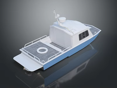 Small White And Blue Motorboat With Deck Railing Life Ring And Cabin Top Antenna 3d model