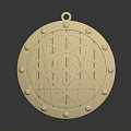 Golden Circular Pendant With Intricate Geometric Pattern And Rivet Decoration For Daily Life Accessory