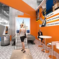 BARTEC Orange Exhibition Booth With Display Panels Lighting And Visitor Interaction Space 3d model