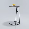 Round Coffee Table With Marble Top And Black Metal Frame Holding Lemons 3d model